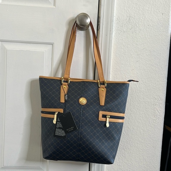 Rioni Moda Italia Signature Estate Tall Tote Shopper Monogram Coated Canvas New - Picture 3 of 15